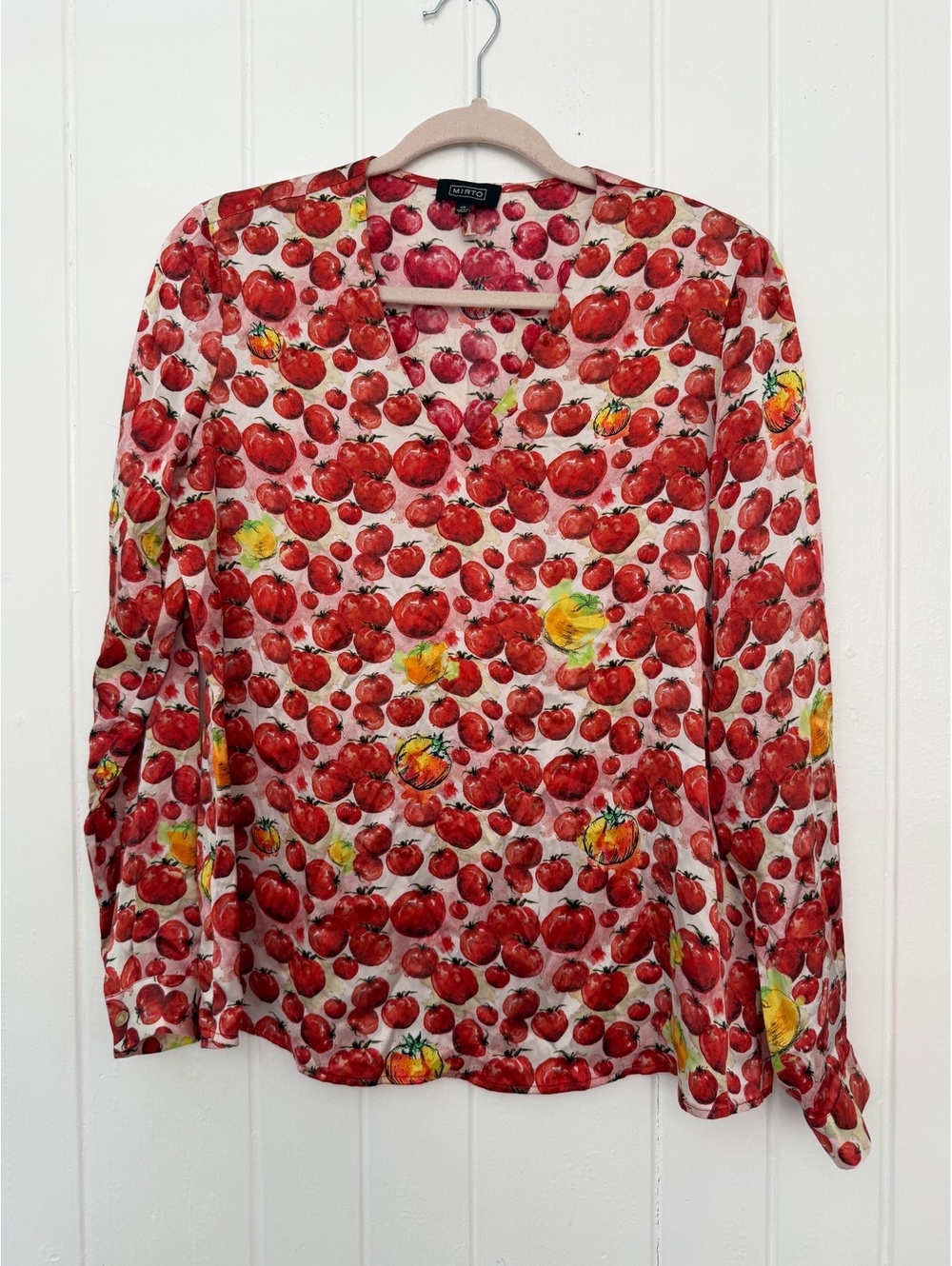 Mirto Women's Silk Blouse with Tomato Print, Size 40, Made in Spain